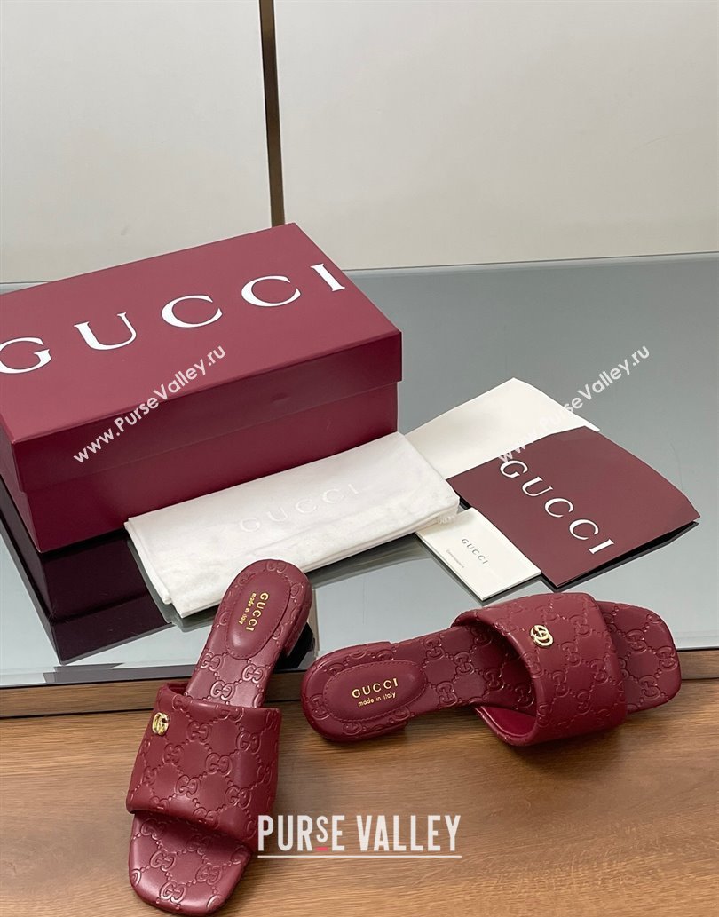 Gucci Flat Slides Sandal in GG Calf Leather Red 2025 816330 (MD-250609136)