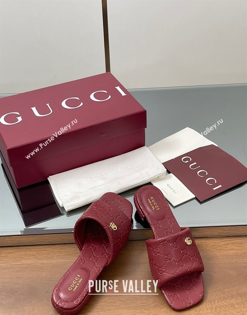 Gucci Flat Slides Sandal in GG Calf Leather Red 2025 816330 (MD-250609136)