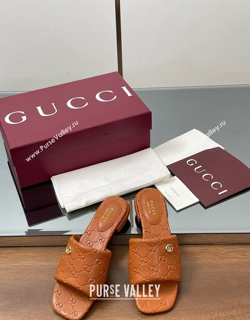 Gucci Flat Slides Sandal in GG Calf Leather Brown 2025 816330 (MD-250609137)