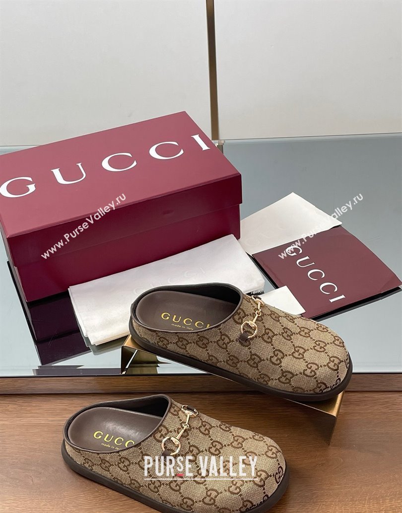 Gucci GG Canvas Mules with Horsebit Brown 2025 0609 (MD-250609069)