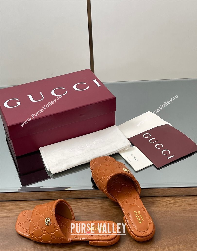 Gucci Flat Slides Sandal in GG Calf Leather Brown 2025 816330 (MD-250609137)