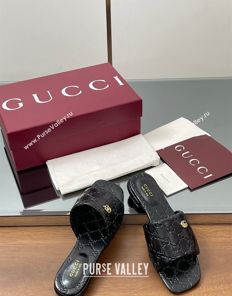 Gucci Flat Slides Sandal in Shiny GG Leather Black 2025 816330 (MD-250609139)