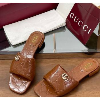 Gucci Flat Slides Sandal in Shiny GG Leather Brown 2025 816330 (MD-250609142)