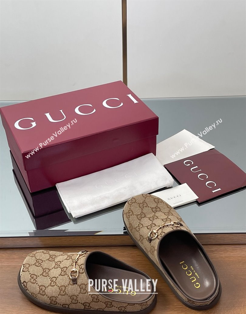 Gucci GG Canvas Mules with Horsebit Brown 2025 0609 (MD-250609069)