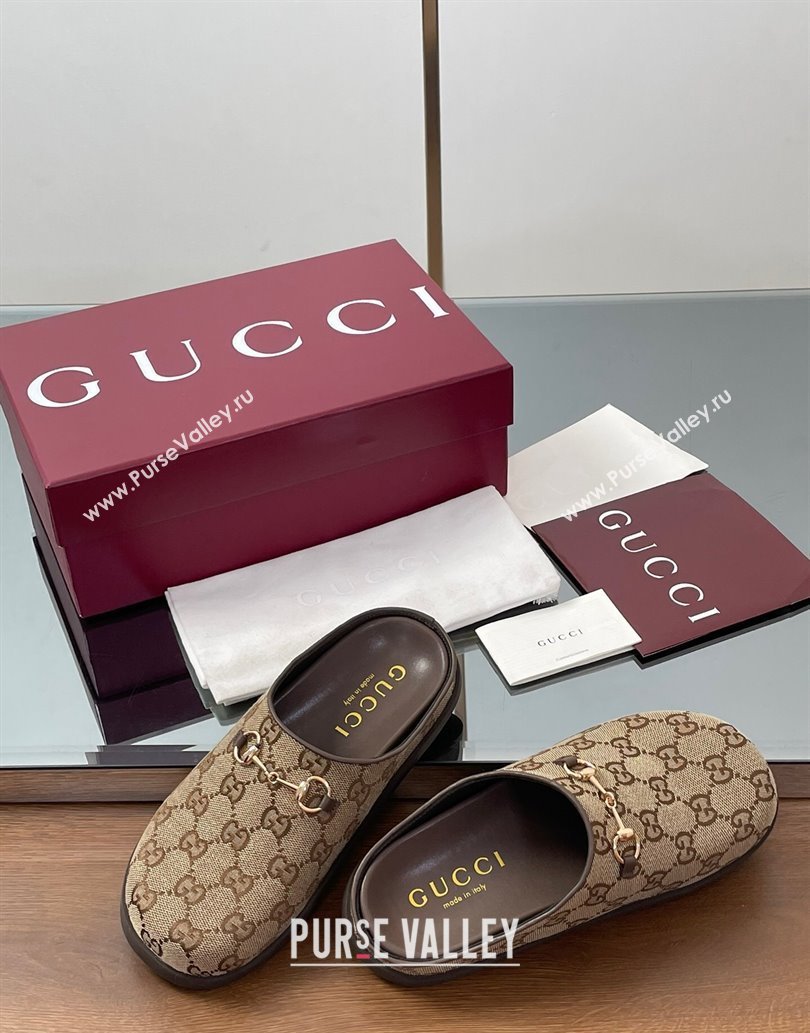 Gucci GG Canvas Mules with Horsebit Brown 2025 0609 (MD-250609069)