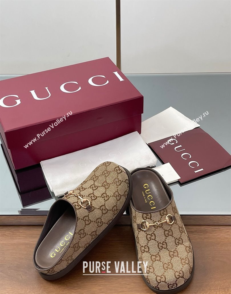 Gucci GG Canvas Mules with Horsebit Brown 2025 0609 (MD-250609069)