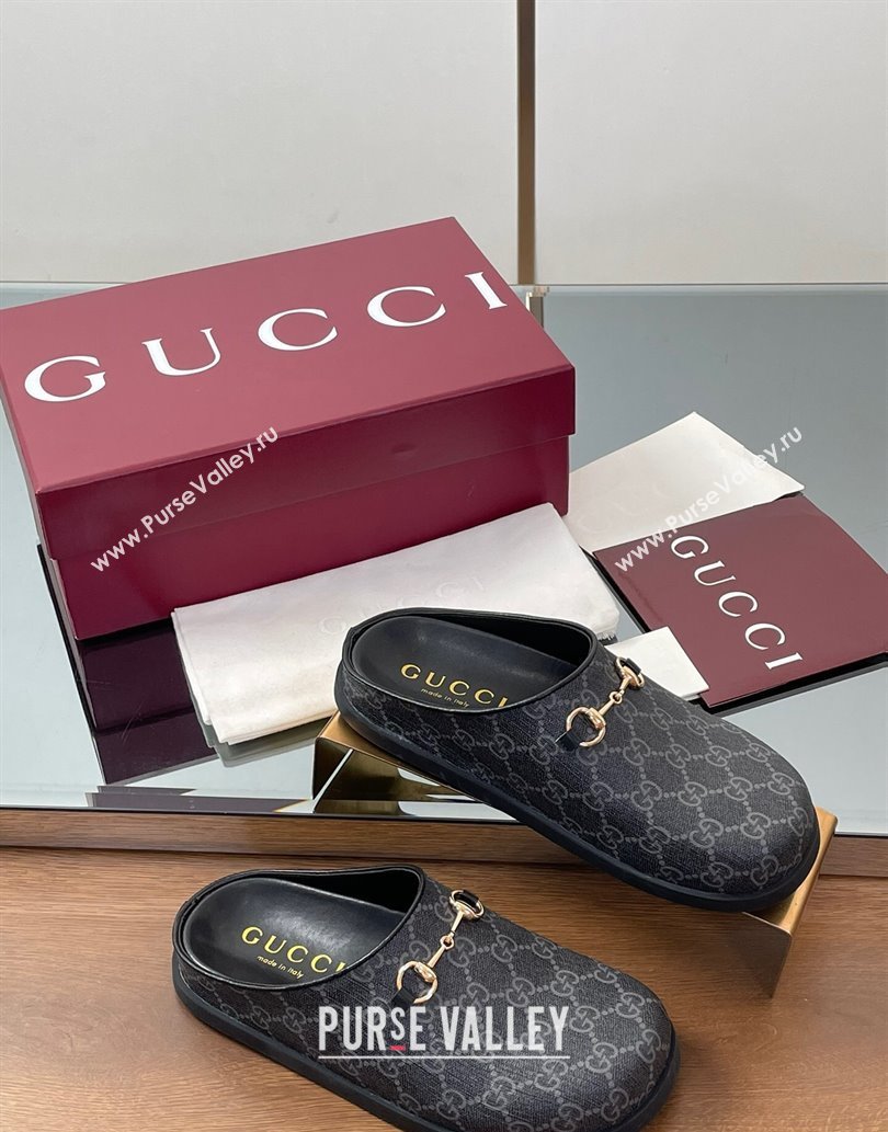 Gucci GG Canvas Mules with Horsebit Black/Grey 2025 0609 (MD-250609071)