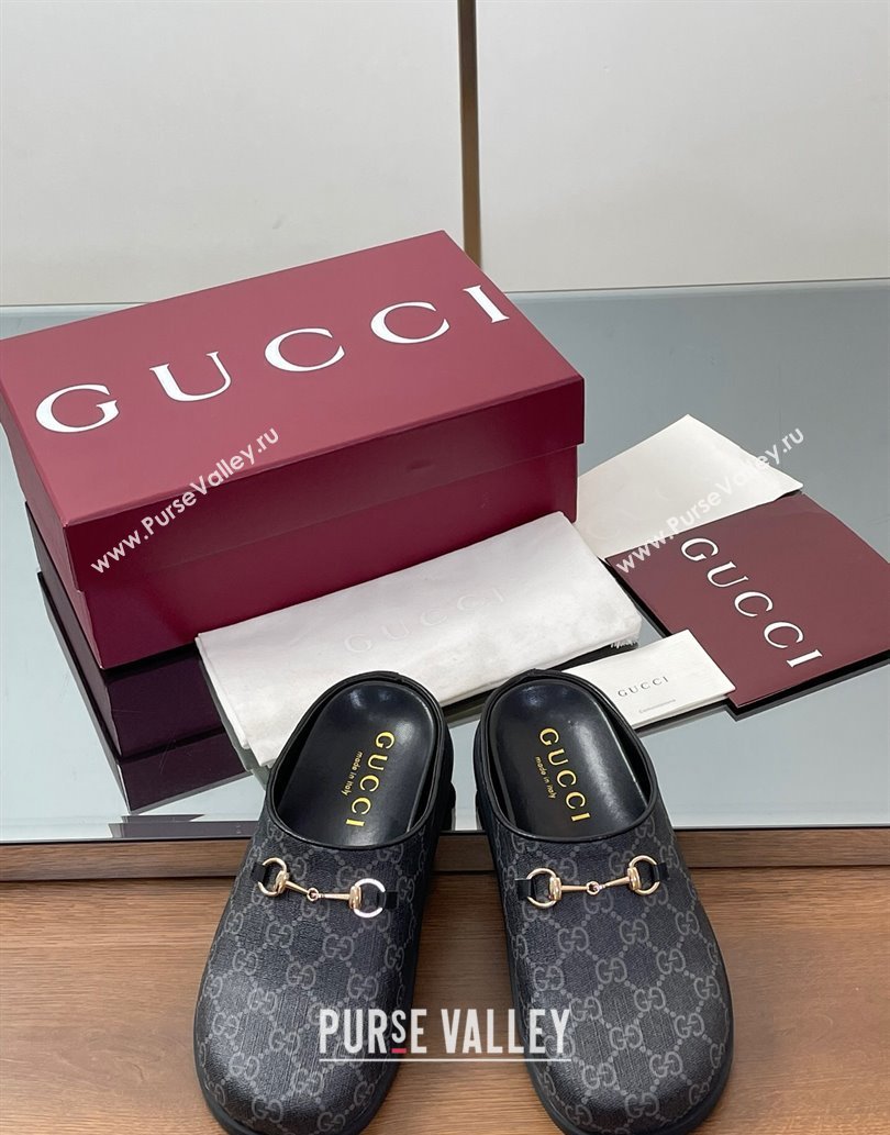 Gucci GG Canvas Mules with Horsebit Black/Grey 2025 0609 (MD-250609071)