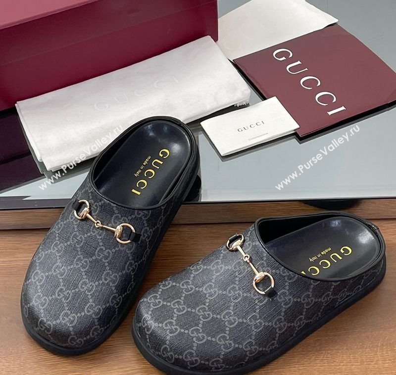 Gucci GG Canvas Mules with Horsebit Black/Grey 2025 0609 (MD-250609071)