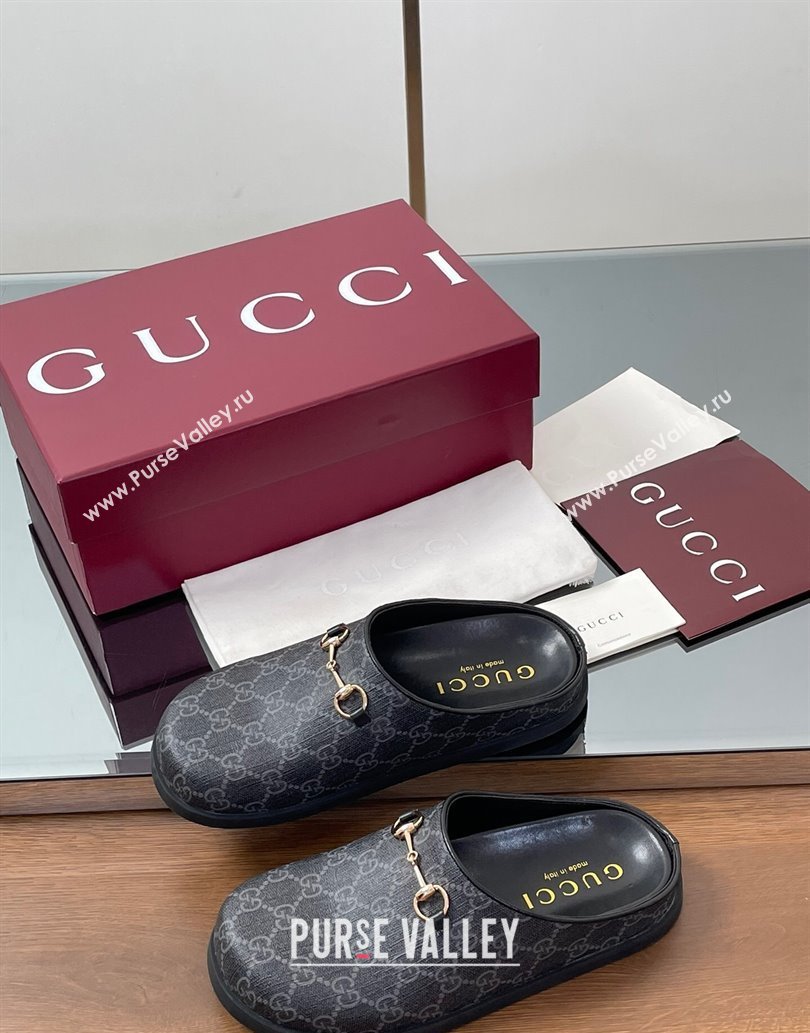 Gucci GG Canvas Mules with Horsebit Black/Grey 2025 0609 (MD-250609071)
