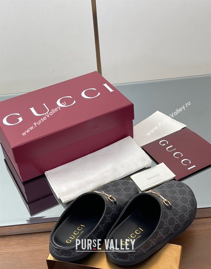 Gucci GG Canvas Mules with Horsebit Black/Grey 2025 0609 (MD-250609071)