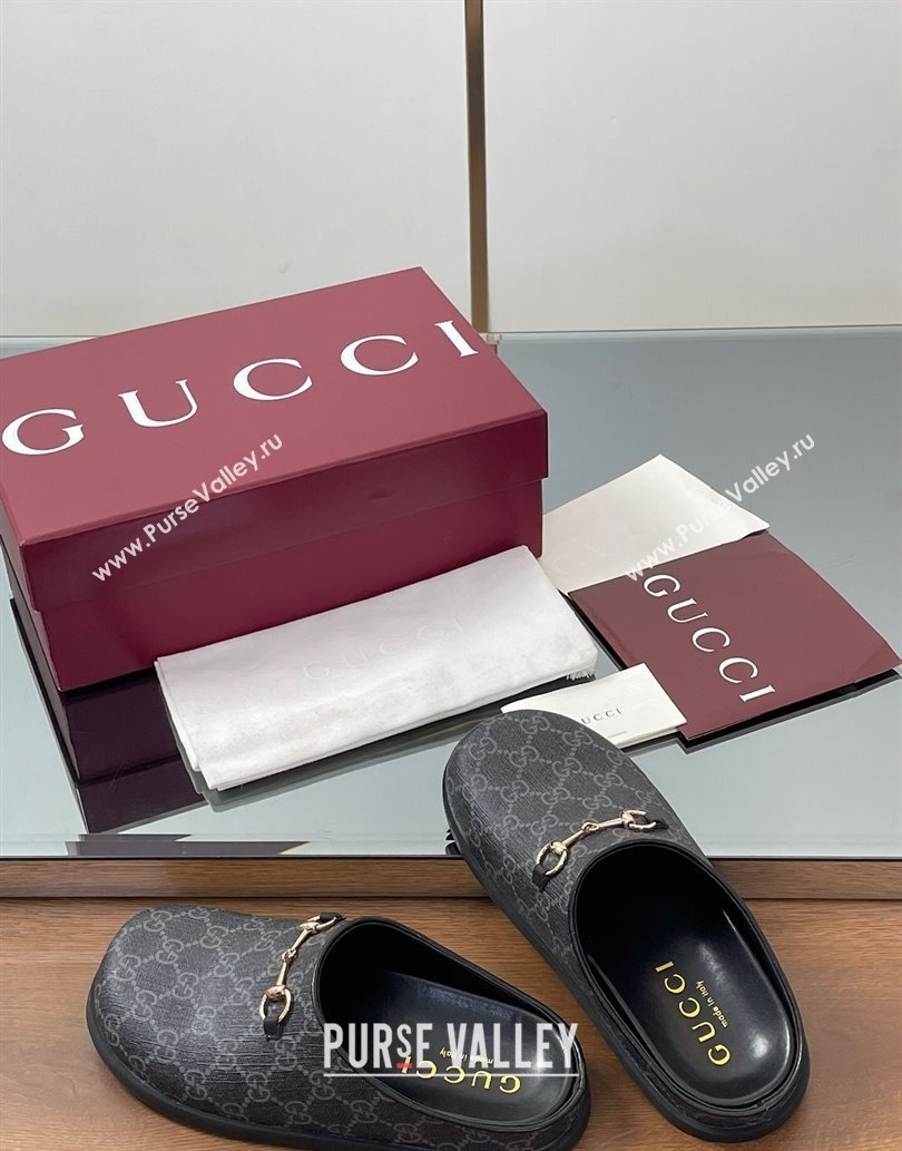 Gucci GG Canvas Mules with Horsebit Black/Grey 2025 0609 (MD-250609071)