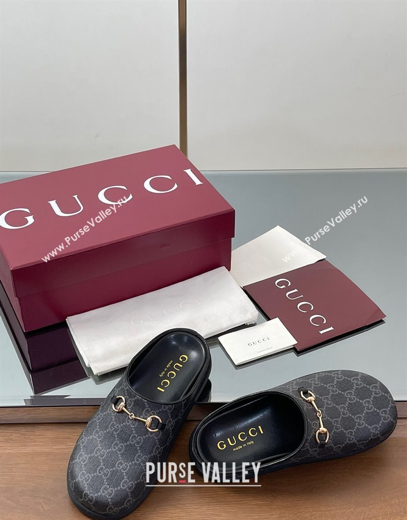 Gucci GG Canvas Mules with Horsebit Black/Grey 2025 0609 (MD-250609071)