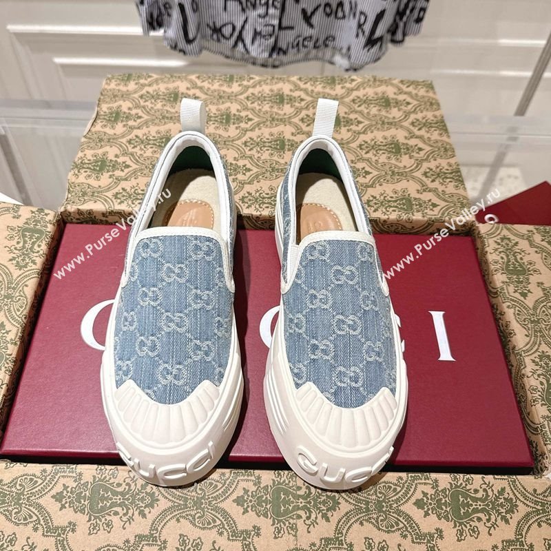Gucci Chunky Platform Slip-on Sneakers in GG Denim Blue 2025 (MD-250609066)