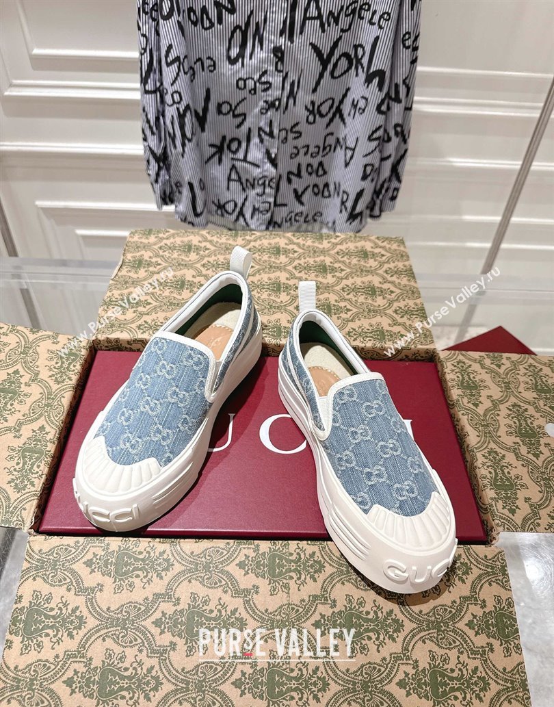 Gucci Chunky Platform Slip-on Sneakers in GG Denim Blue 2025 (MD-250609066)