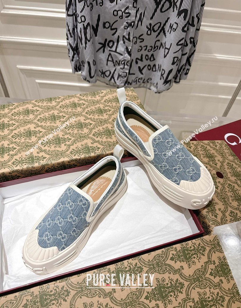 Gucci Chunky Platform Slip-on Sneakers in GG Denim Blue 2025 (MD-250609066)