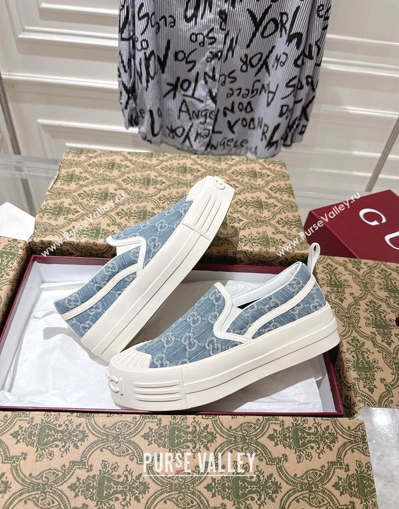 Gucci Chunky Platform Slip-on Sneakers in GG Denim Blue 2025 (MD-250609066)