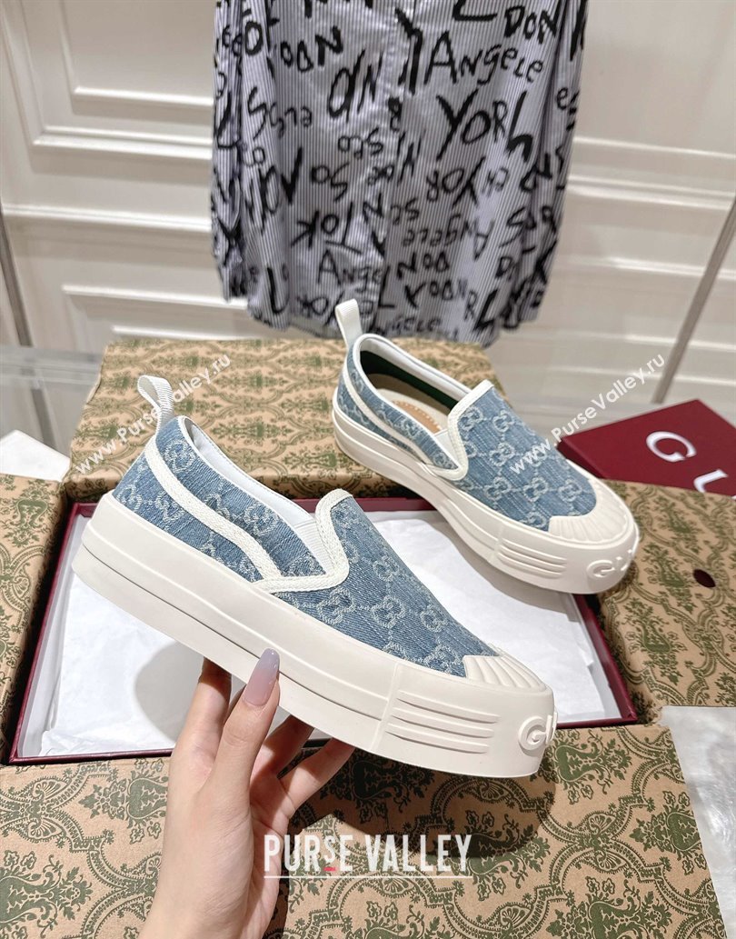 Gucci Chunky Platform Slip-on Sneakers in GG Denim Blue 2025 (MD-250609066)