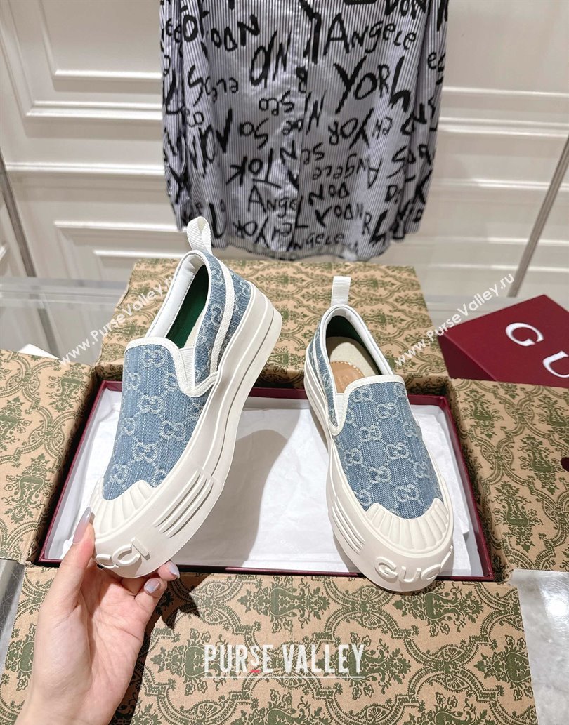 Gucci Chunky Platform Slip-on Sneakers in GG Denim Blue 2025 (MD-250609066)