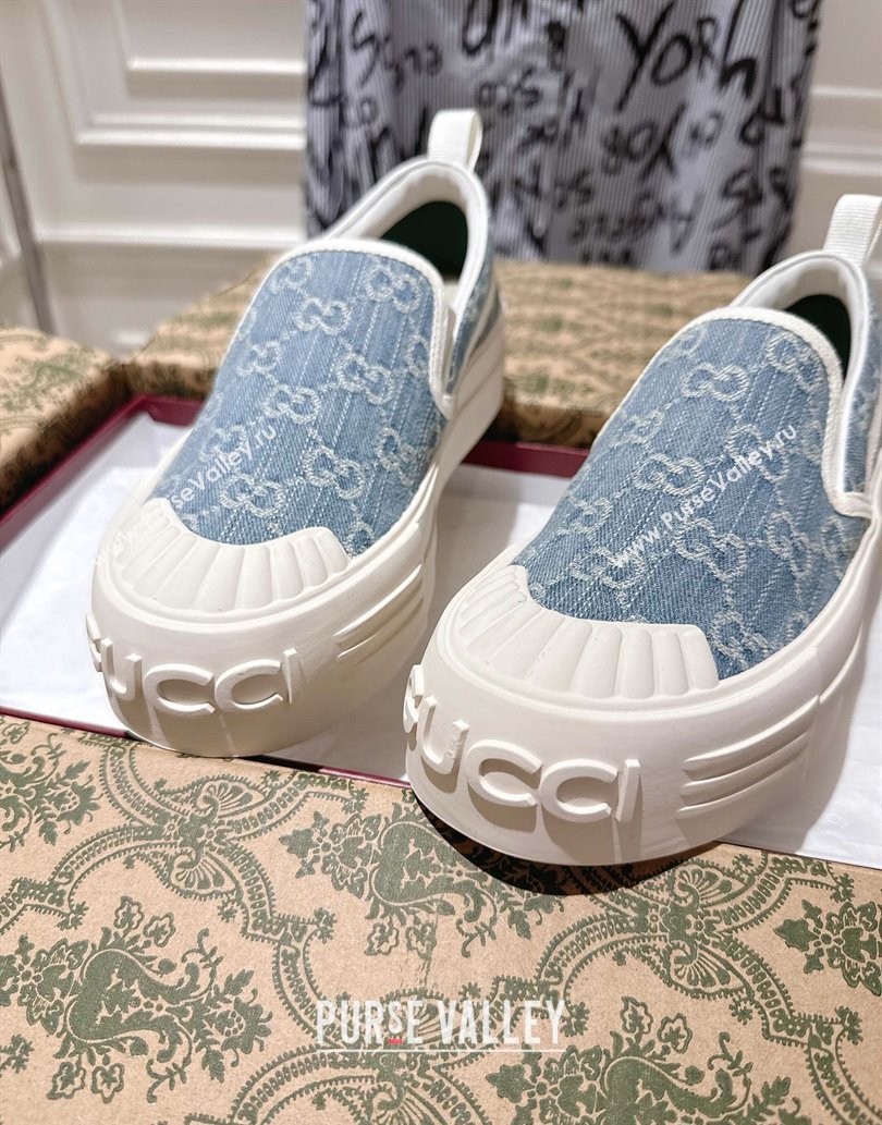 Gucci Chunky Platform Slip-on Sneakers in GG Denim Blue 2025 (MD-250609066)