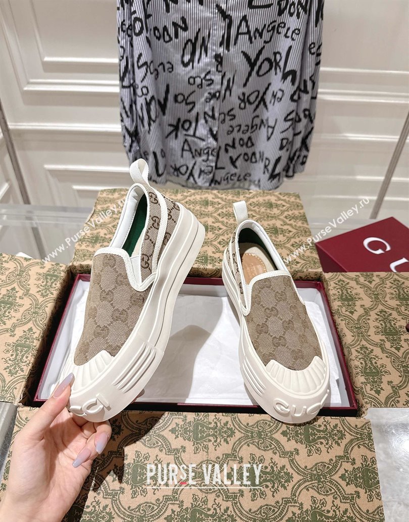 Gucci Chunky Platform Slip-on Sneakers in GG Canvas Beige 2025 (MD-250609065)