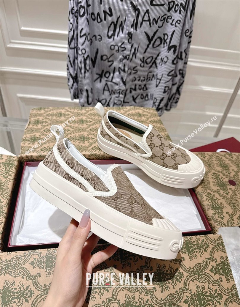 Gucci Chunky Platform Slip-on Sneakers in GG Canvas Beige 2025 (MD-250609065)