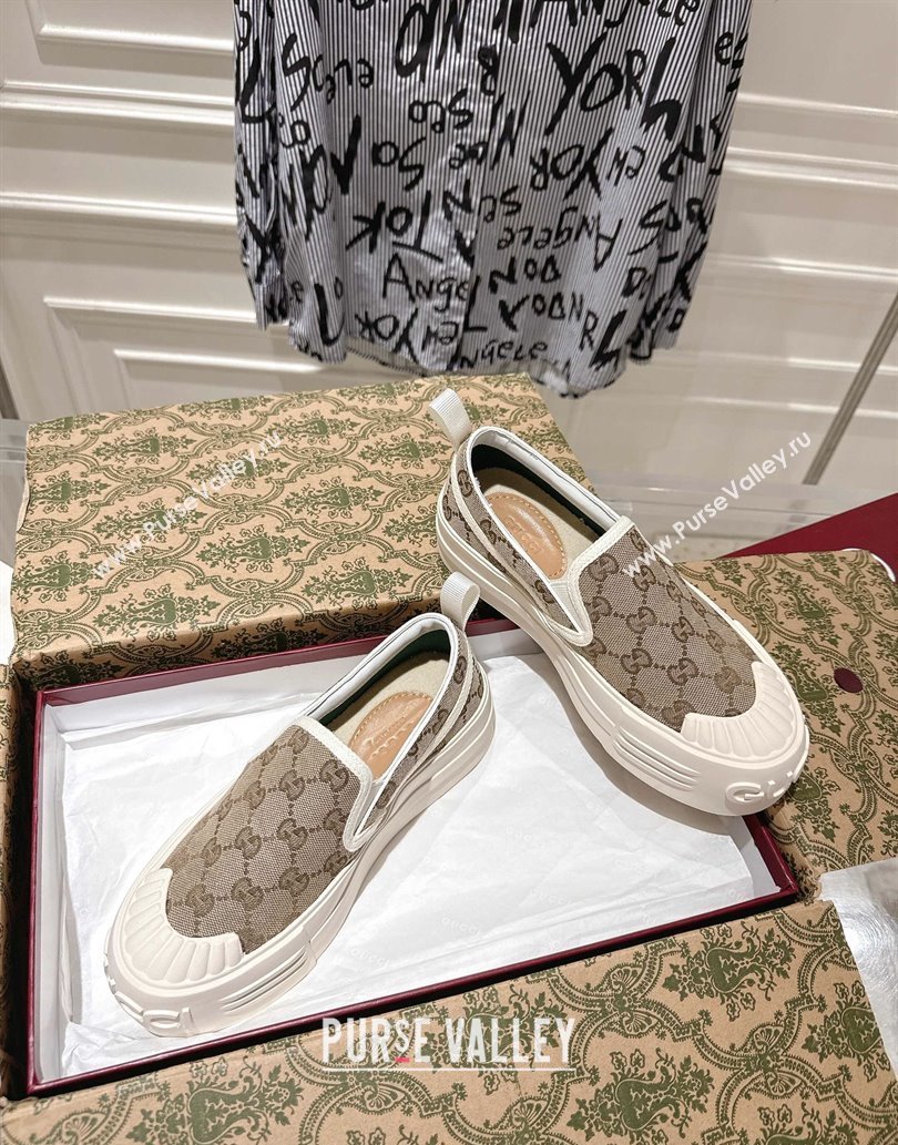 Gucci Chunky Platform Slip-on Sneakers in GG Canvas Beige 2025 (MD-250609065)