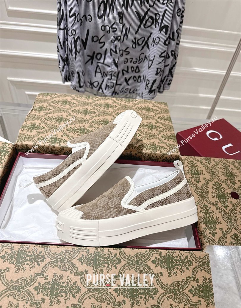 Gucci Chunky Platform Slip-on Sneakers in GG Canvas Beige 2025 (MD-250609065)