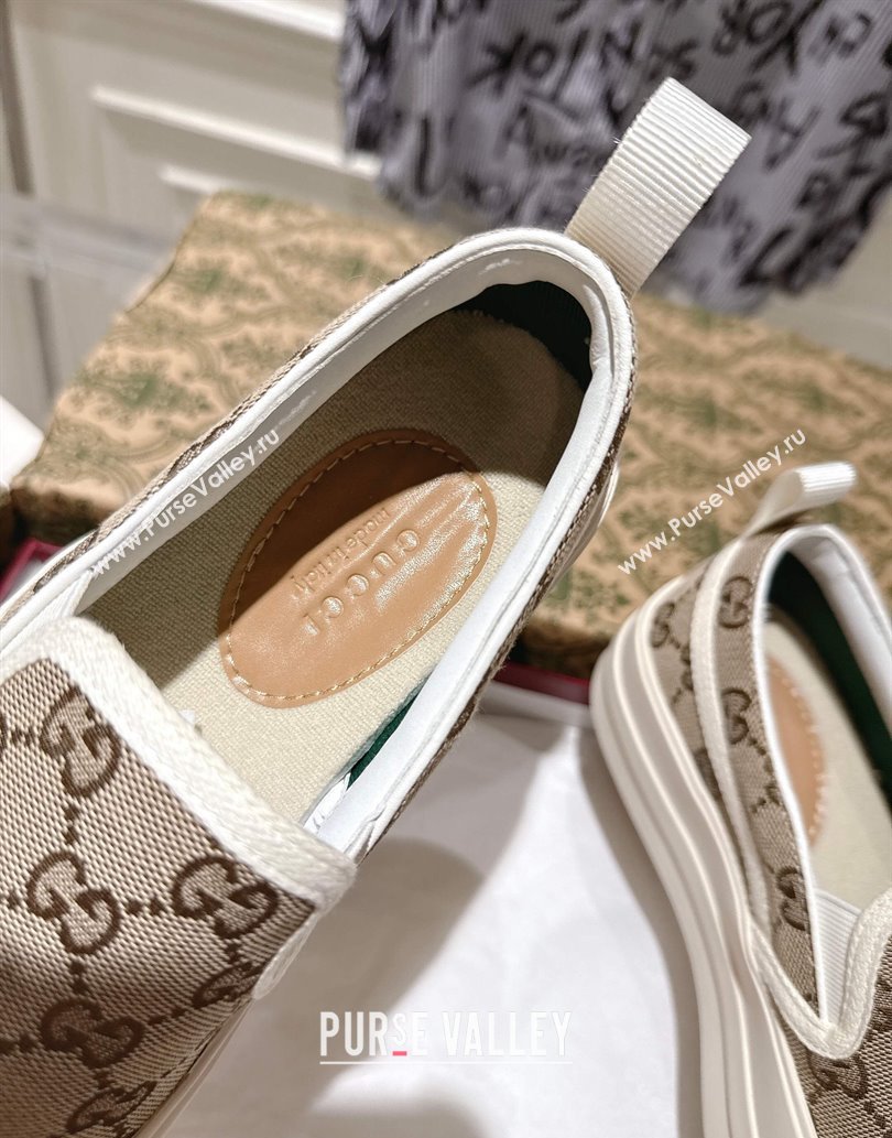 Gucci Chunky Platform Slip-on Sneakers in GG Canvas Beige 2025 (MD-250609065)