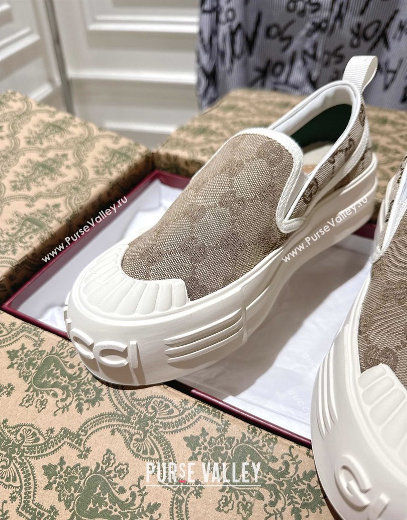 Gucci Chunky Platform Slip-on Sneakers in GG Canvas Beige 2025 (MD-250609065)