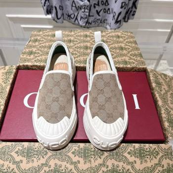 Gucci Chunky Platform Slip-on Sneakers in GG Canvas Beige 2025 (MD-250609065)