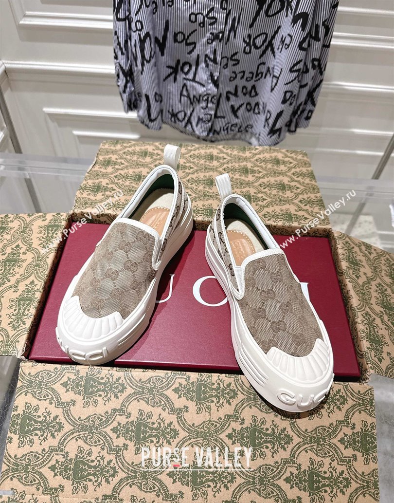 Gucci Chunky Platform Slip-on Sneakers in GG Canvas Beige 2025 (MD-250609065)