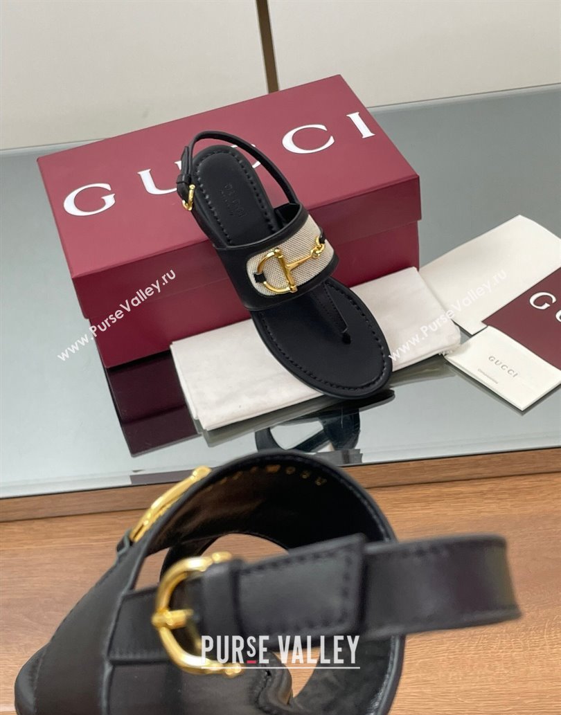 Gucci Flat Thong Sandals in Canvas and Leather with Horsebit Black 2025 ‎834431 (MD-250609121)