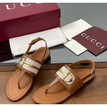 Gucci Flat Thong Sandals in Canvas and Leather with Horsebit Light Brown 2025 ‎834431 (MD-250609122)