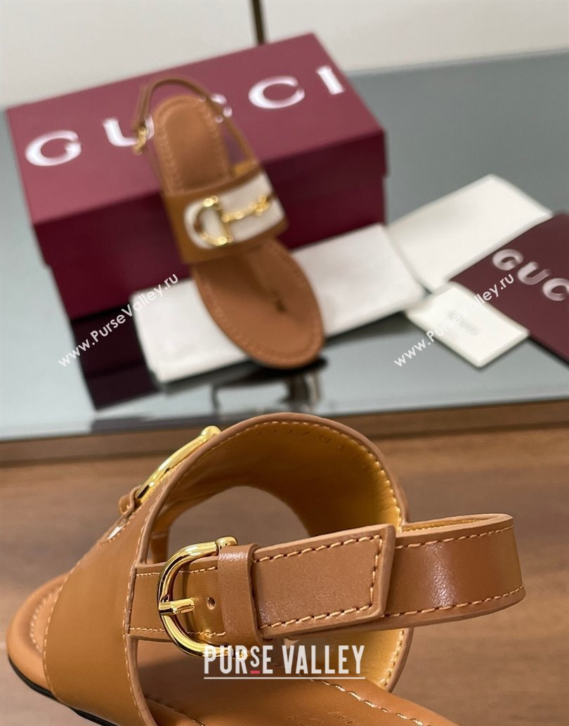 Gucci Flat Thong Sandals in Canvas and Leather with Horsebit Light Brown 2025 ‎834431 (MD-250609122)