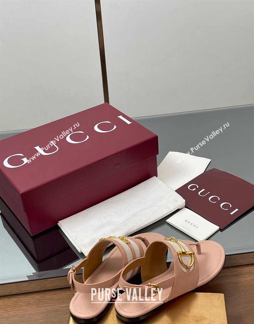 Gucci Flat Thong Sandals in Canvas and Leather with Horsebit Light Pink 2025 ‎834431 (MD-250609123)