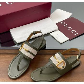 Gucci Flat Thong Sandals in Canvas and Leather with Horsebit Green 2025 ‎834431 (MD-250609124)