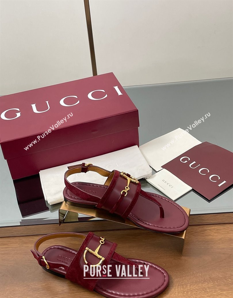 Gucci Flat Thong Sandals in Suede Trim and Leather with Horsebit Red 2025 ‎834431 (MD-250609126)