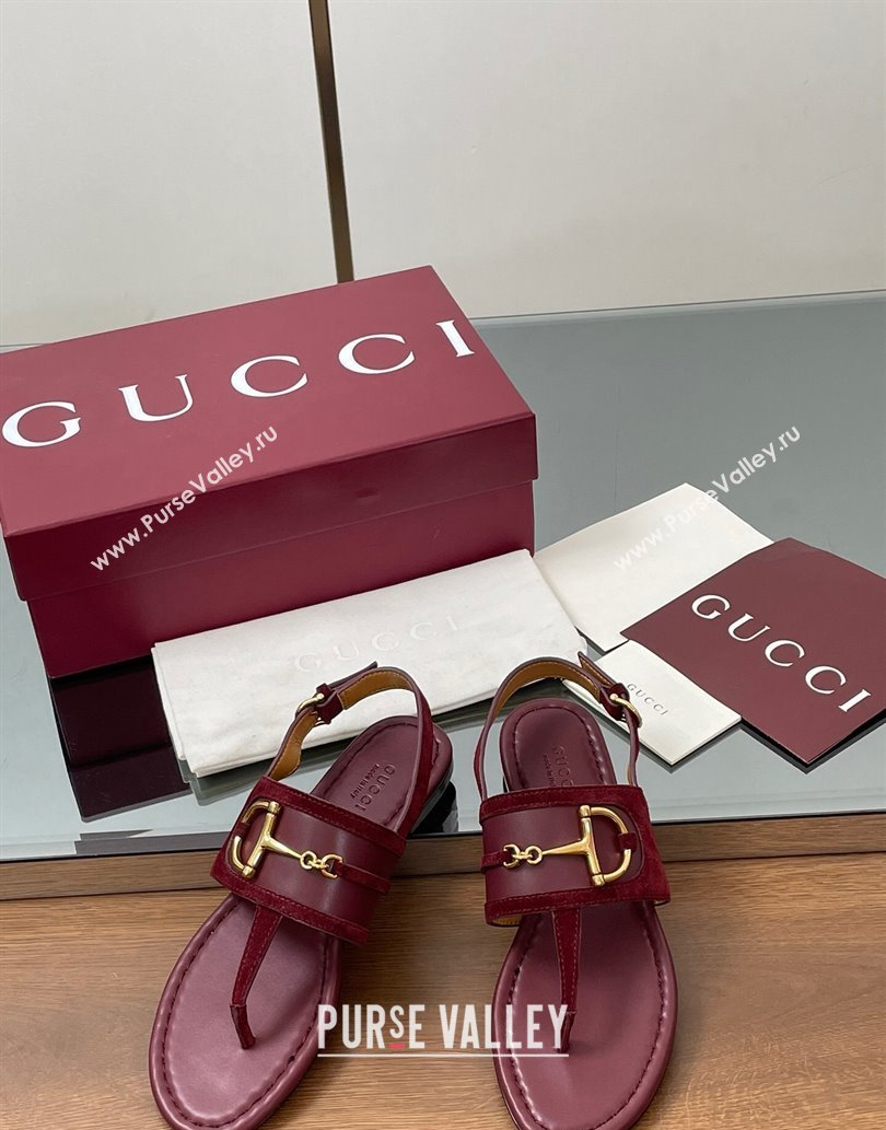 Gucci Flat Thong Sandals in Suede Trim and Leather with Horsebit Red 2025 ‎834431 (MD-250609126)