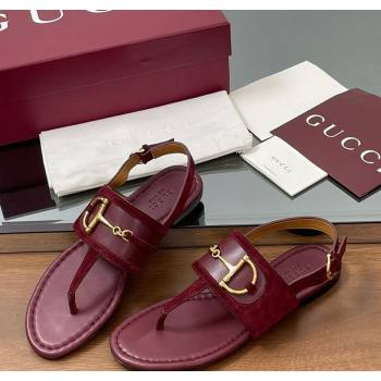 Gucci Flat Thong Sandals in Suede Trim and Leather with Horsebit Red 2025 ‎834431 (MD-250609126)