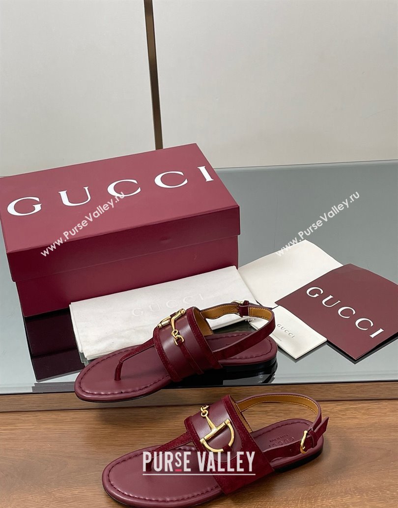 Gucci Flat Thong Sandals in Suede Trim and Leather with Horsebit Red 2025 ‎834431 (MD-250609126)