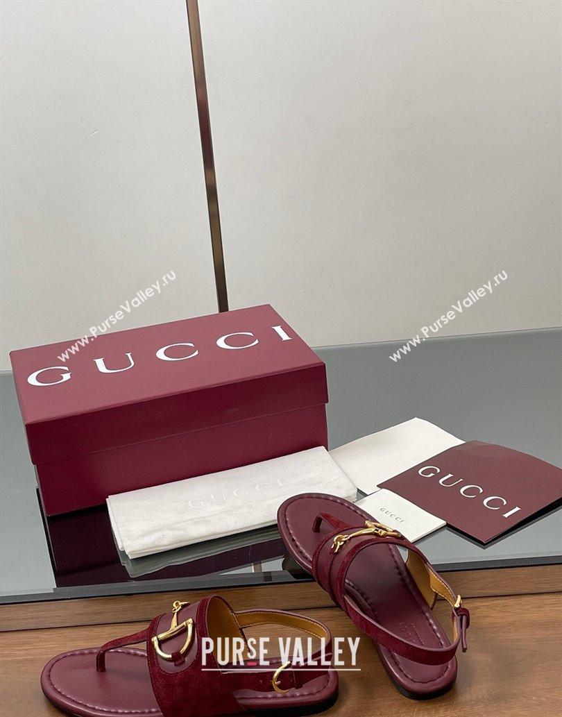 Gucci Flat Thong Sandals in Suede Trim and Leather with Horsebit Red 2025 ‎834431 (MD-250609126)