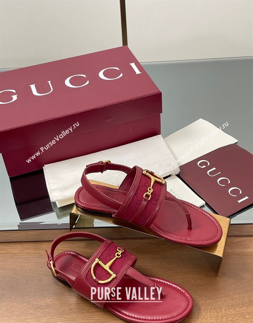 Gucci Flat Thong Sandals in GG Canvas and Leather with Horsebit Red 2025 ‎834431 (MD-250609127)