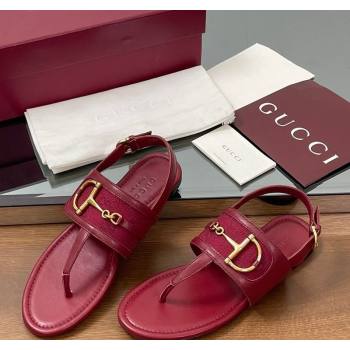 Gucci Flat Thong Sandals in GG Canvas and Leather with Horsebit Red 2025 ‎834431 (MD-250609127)