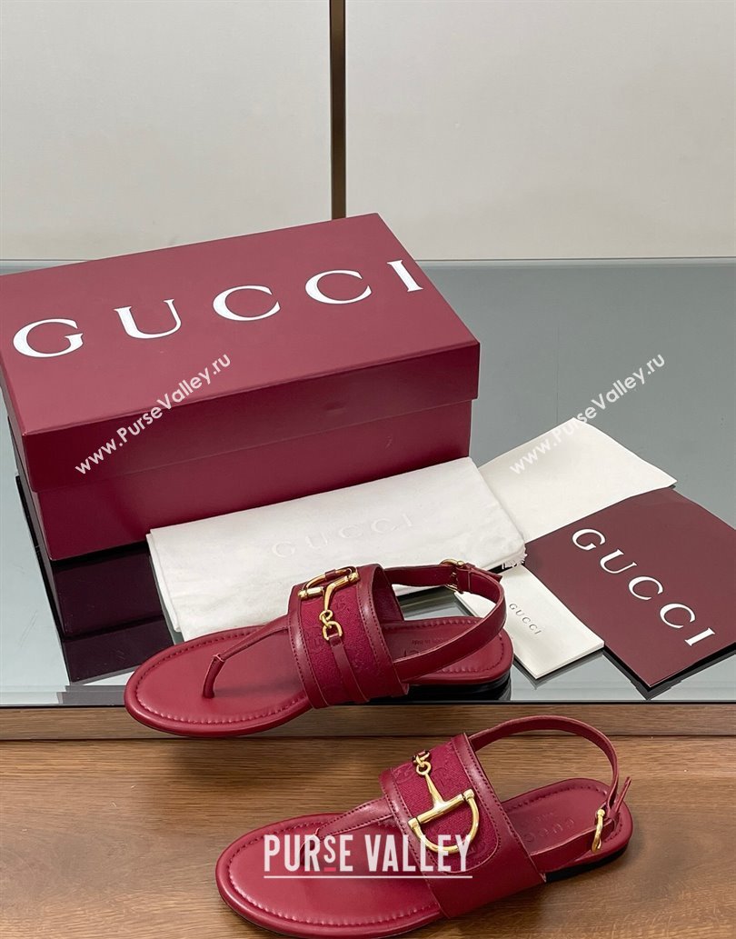 Gucci Flat Thong Sandals in GG Canvas and Leather with Horsebit Red 2025 ‎834431 (MD-250609127)