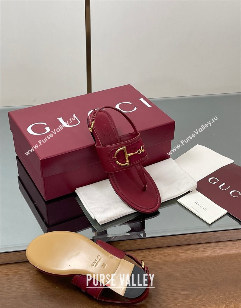 Gucci Flat Thong Sandals in GG Canvas and Leather with Horsebit Red 2025 ‎834431 (MD-250609127)