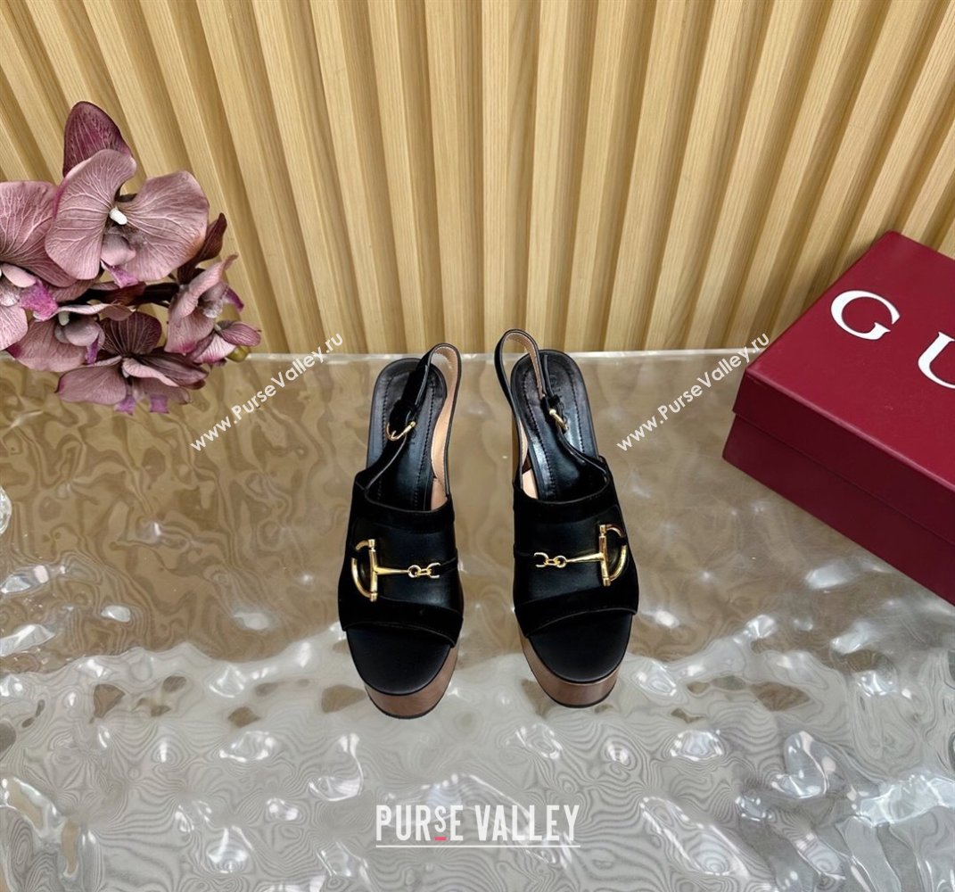 Gucci Platform Heel Sandals 13cm in Suede and Leather with Horsebit Black 2025 834420 (MD-250609114)