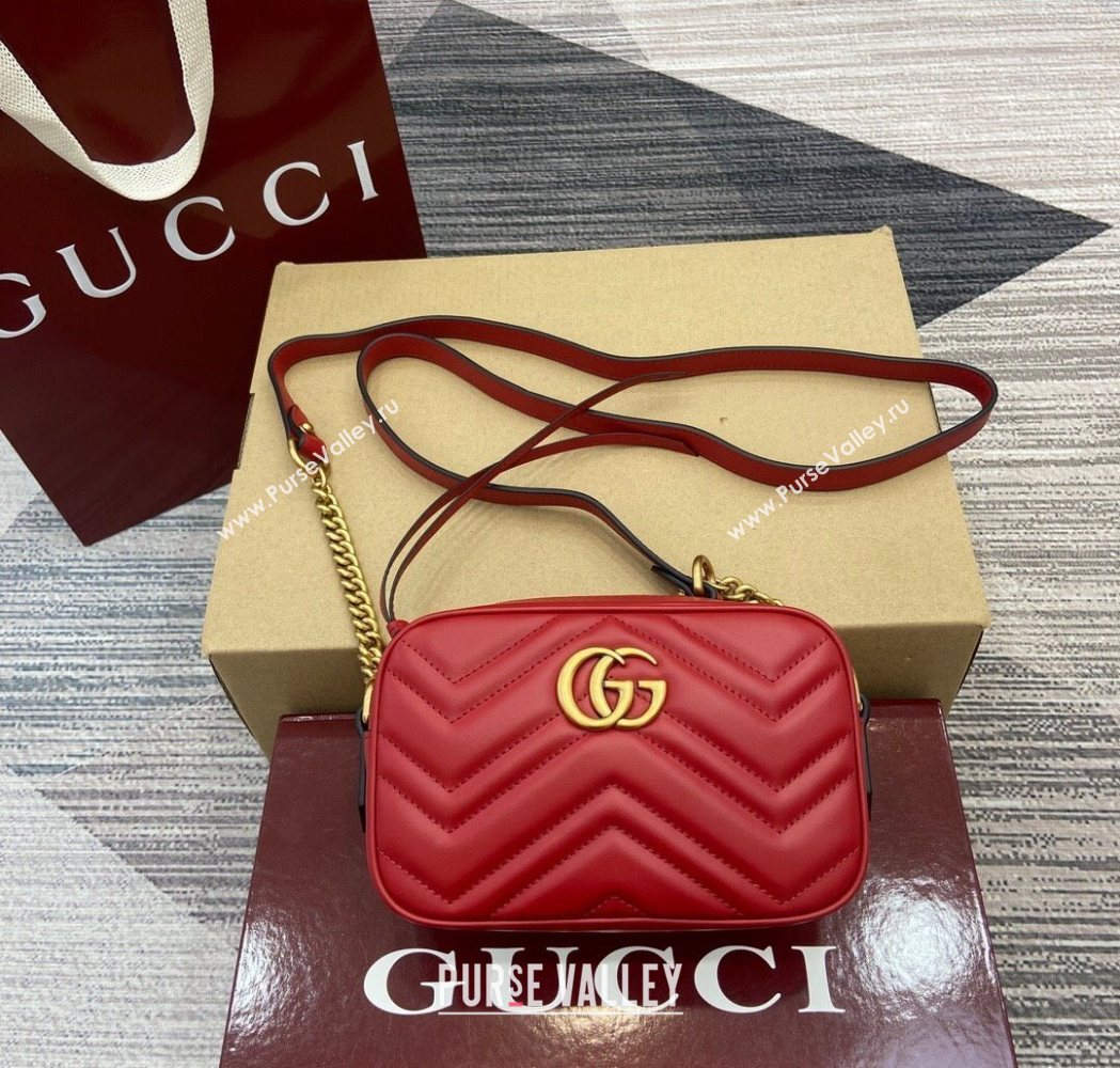 Gucci GG Marmont Leather Mini Camera Bag Red 2025 448065 (DLH-250630091)