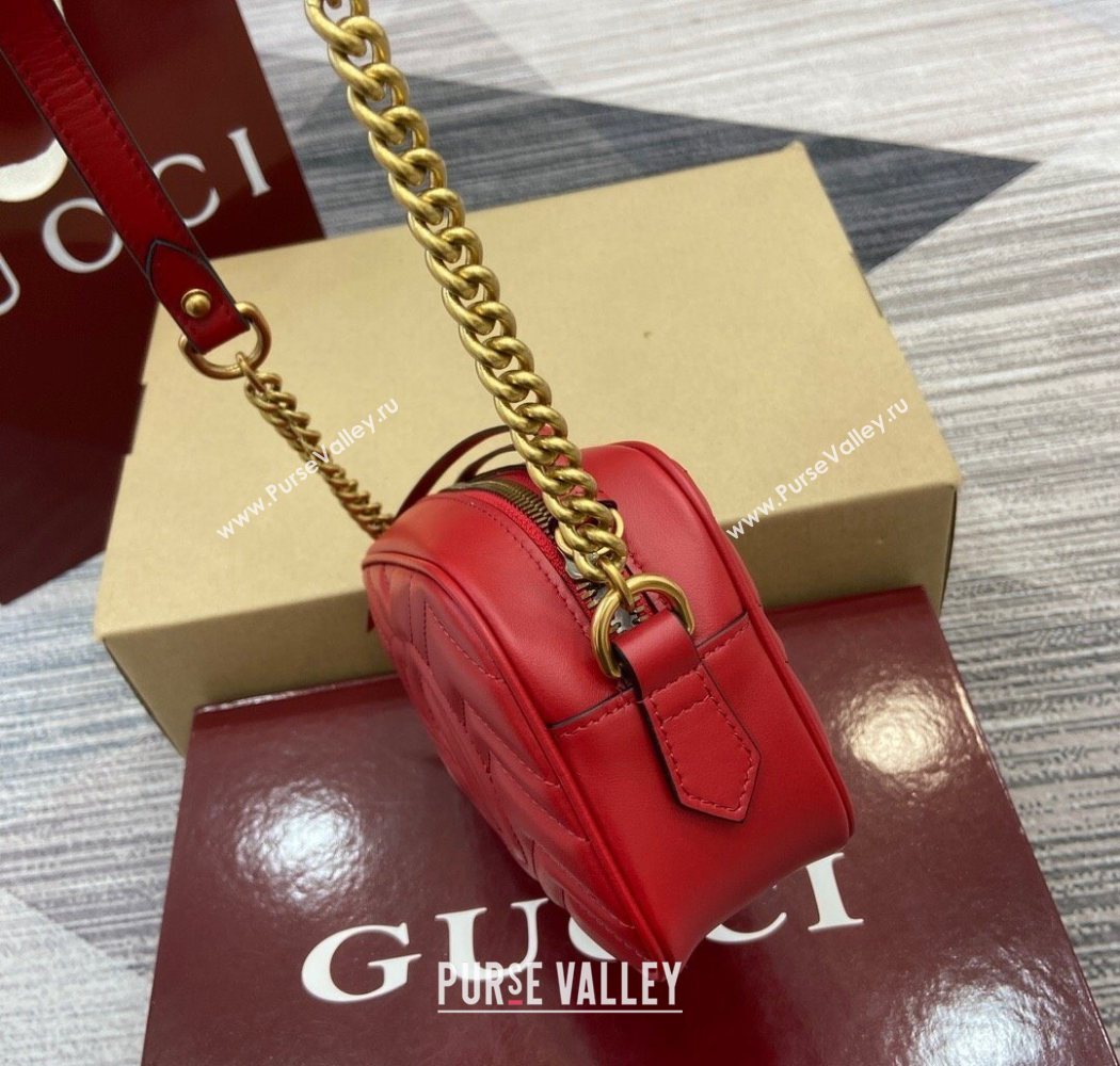 Gucci GG Marmont Leather Mini Camera Bag Red 2025 448065 (DLH-250630091)
