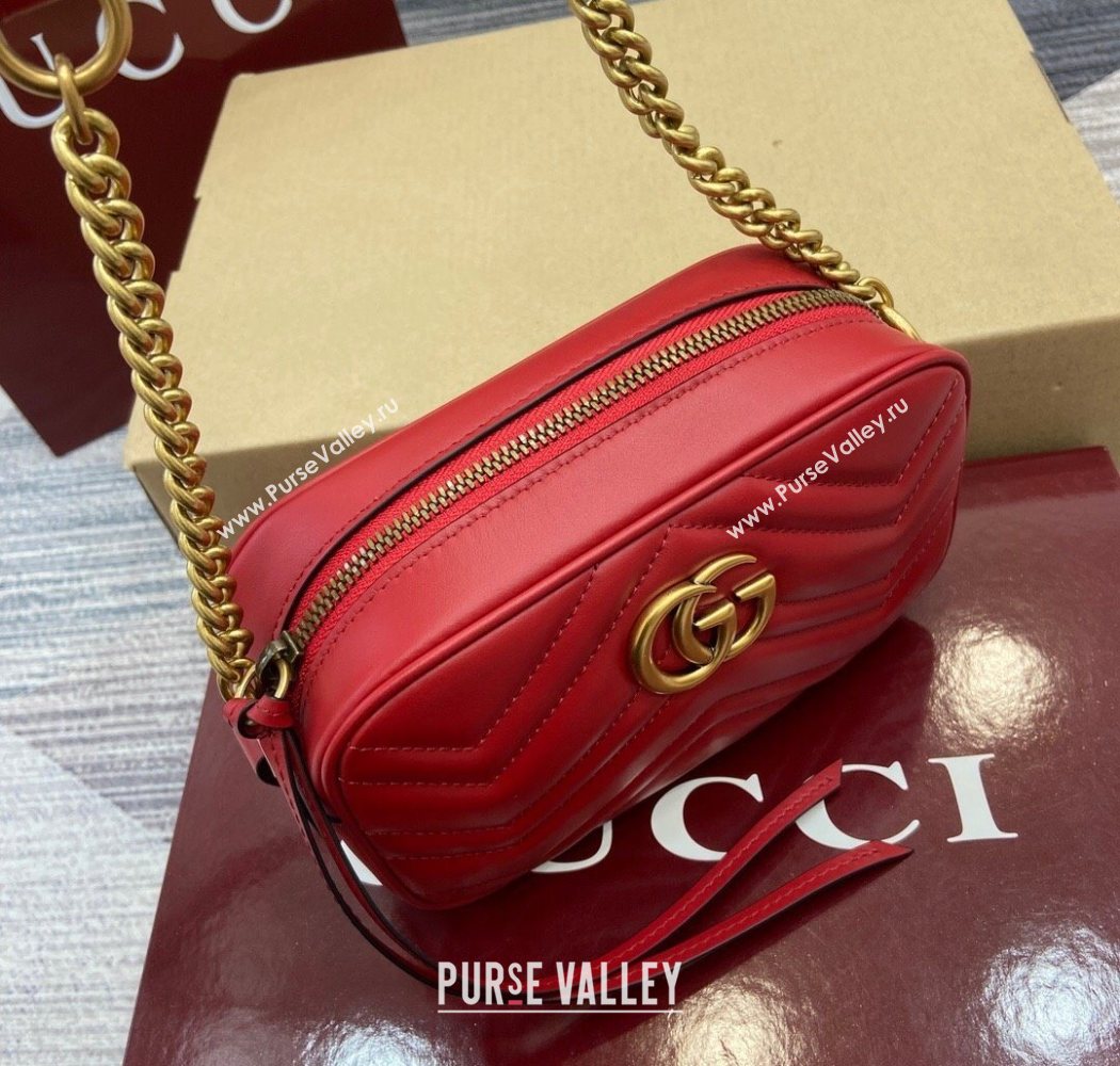Gucci GG Marmont Leather Mini Camera Bag Red 2025 448065 (DLH-250630091)
